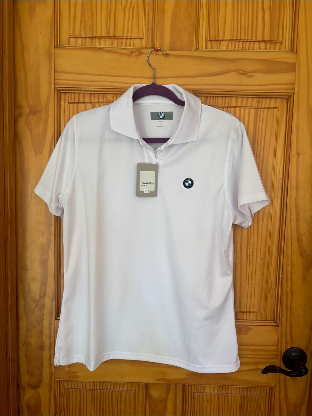 BMW White womens Polo with Round Logo Patch